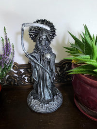 Santa Muerte Statue, Hand Painted Sculpture | Mexican Saint of Death Altar Statue | Gothic Figurine, Dia de los Muertos Decor