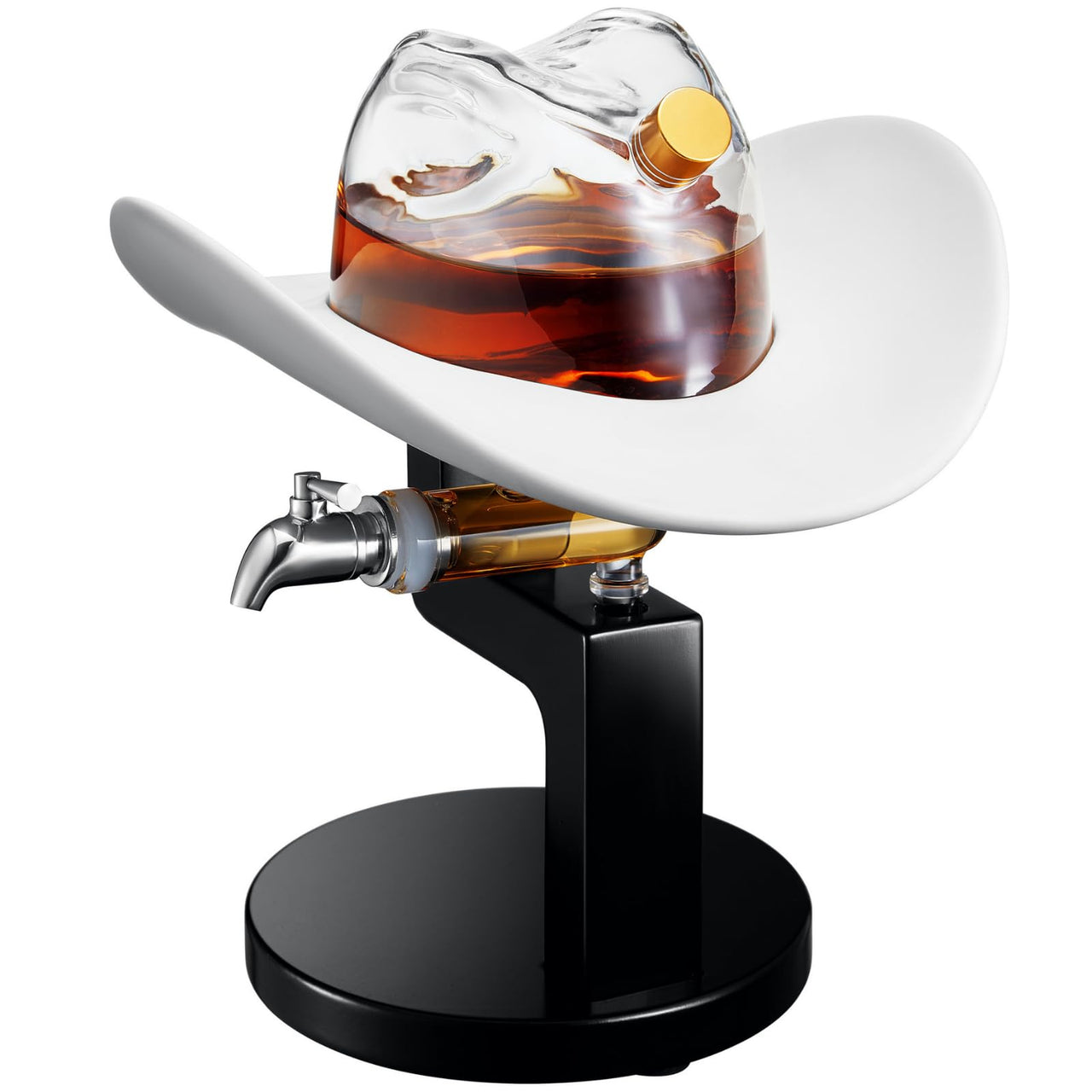 The Wine Savant Cowboy Hat Decanter, Western Style Rustic Design Glass Liquor Container Barware Display - 800ml Clear-0