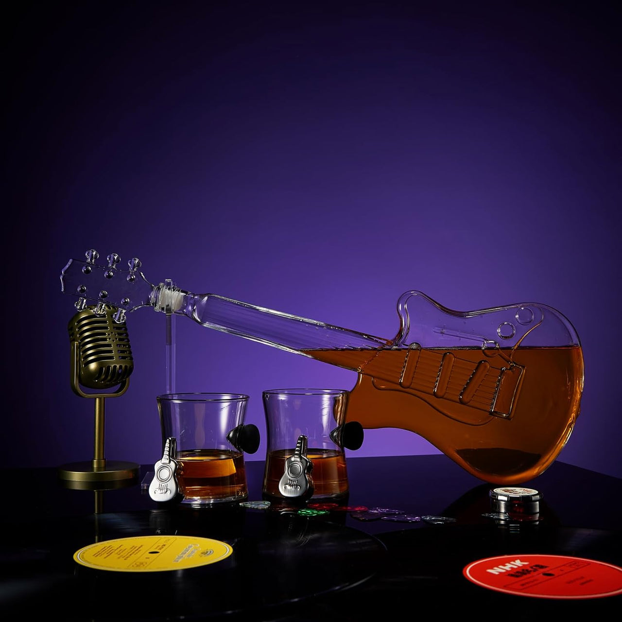 Electric Guitar Whiskey & Wine Decanter with 2 Pick Whiskey Glasses, Acrylic Stand & Case - 34 OZ Glass 16" L for Whiskey Music Lover & Rock N Roll Gifts Musician Music Lovers, Guitar Loves Gifts-2