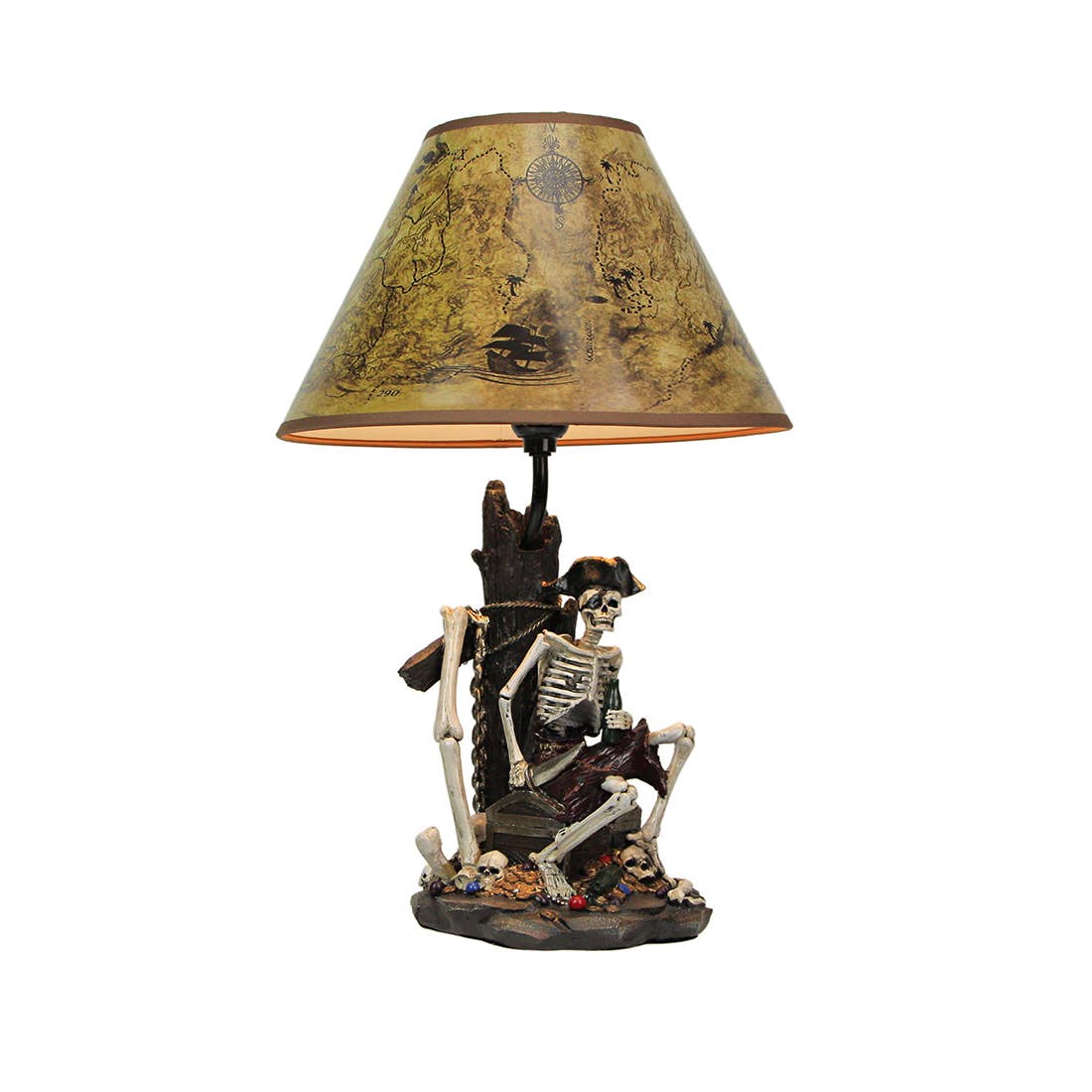21 Inch Pirate Skeleton Table Lamp With Treasure Map Shade