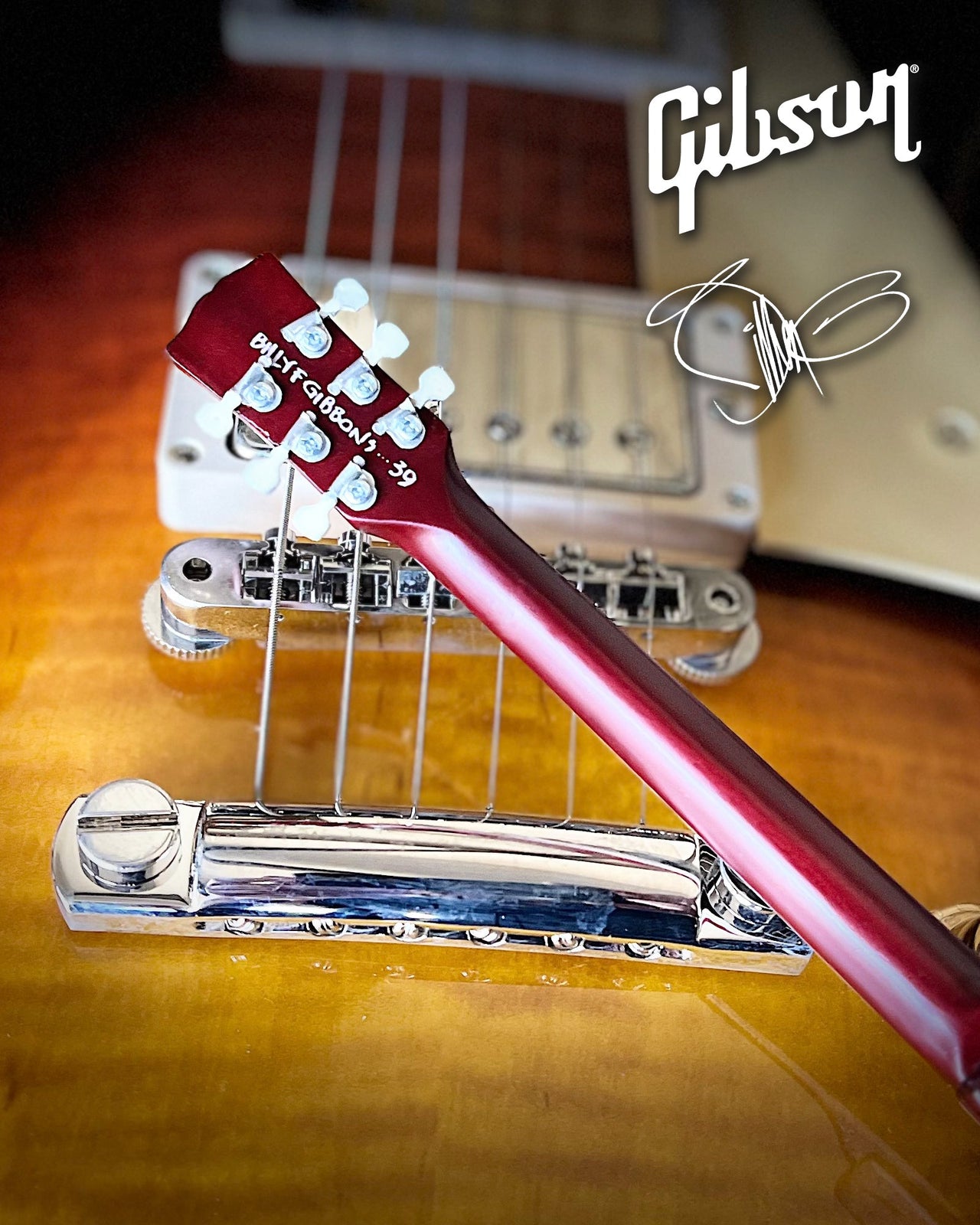 Billy F Gibbons AUTOGRAPHED Aged "Pearly Gates" Gibson Les Paul Mini Guitar Model