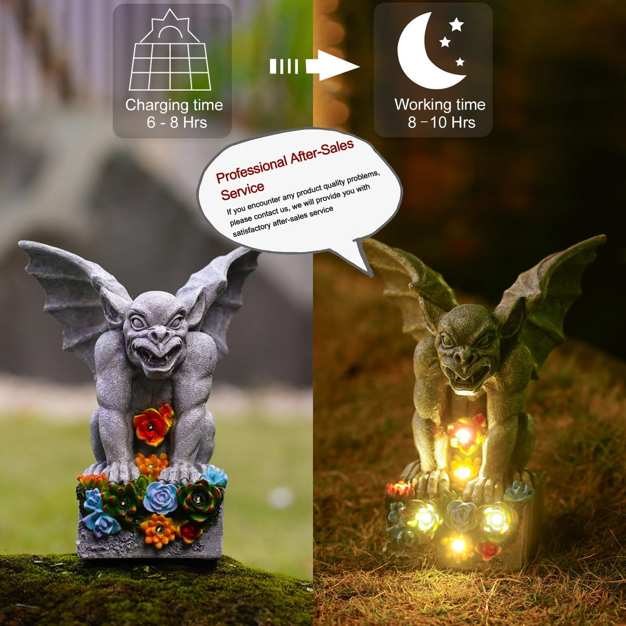 Solar Gothic Gargoyle Garden Statues: Outdoor Sculptures with Succulent Lights Decor for Patio Lawn Yard Art - Gifts for Mom Grandma