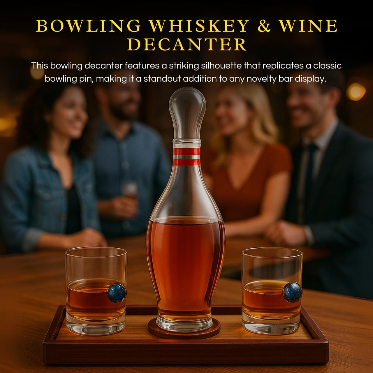 The Wine Savant Bowling Decanter, Sports Themed Whiskey Gift Set Glass Liquor Display Drinkware Bar Accessory - Clear-2