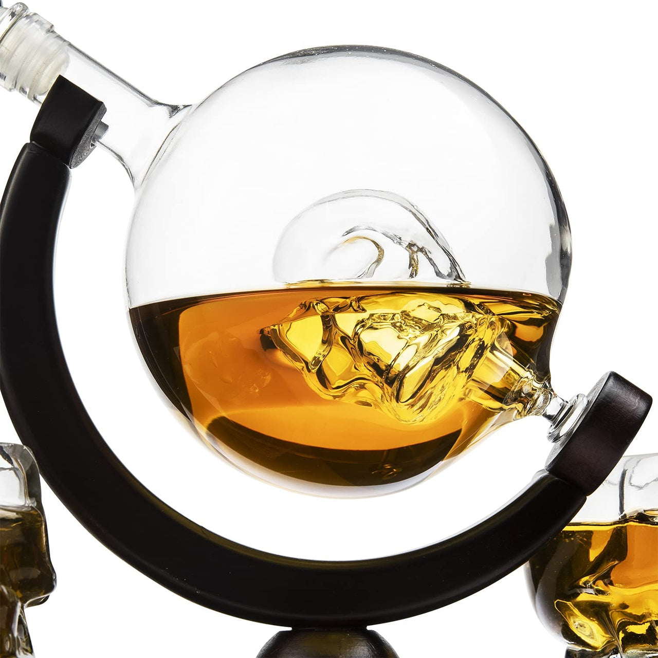 Skull Decanter Set With 2 Skull Shot Glasses - by The Wine Savant - and Beautiful Wooden Base - By Use Skull Head Cup For A Whiskey and Vodka Shot Glass, 850ml Decanter 3 Ounces Shot Glass-2