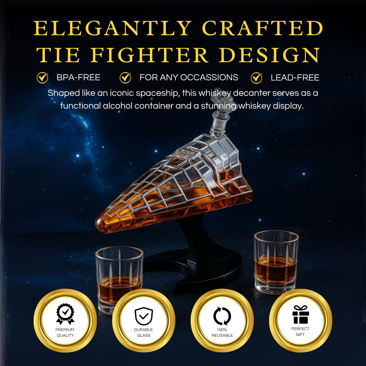 Galactic Command Cruiser Decanter Set | Handmade Glass | 17 Oz-3