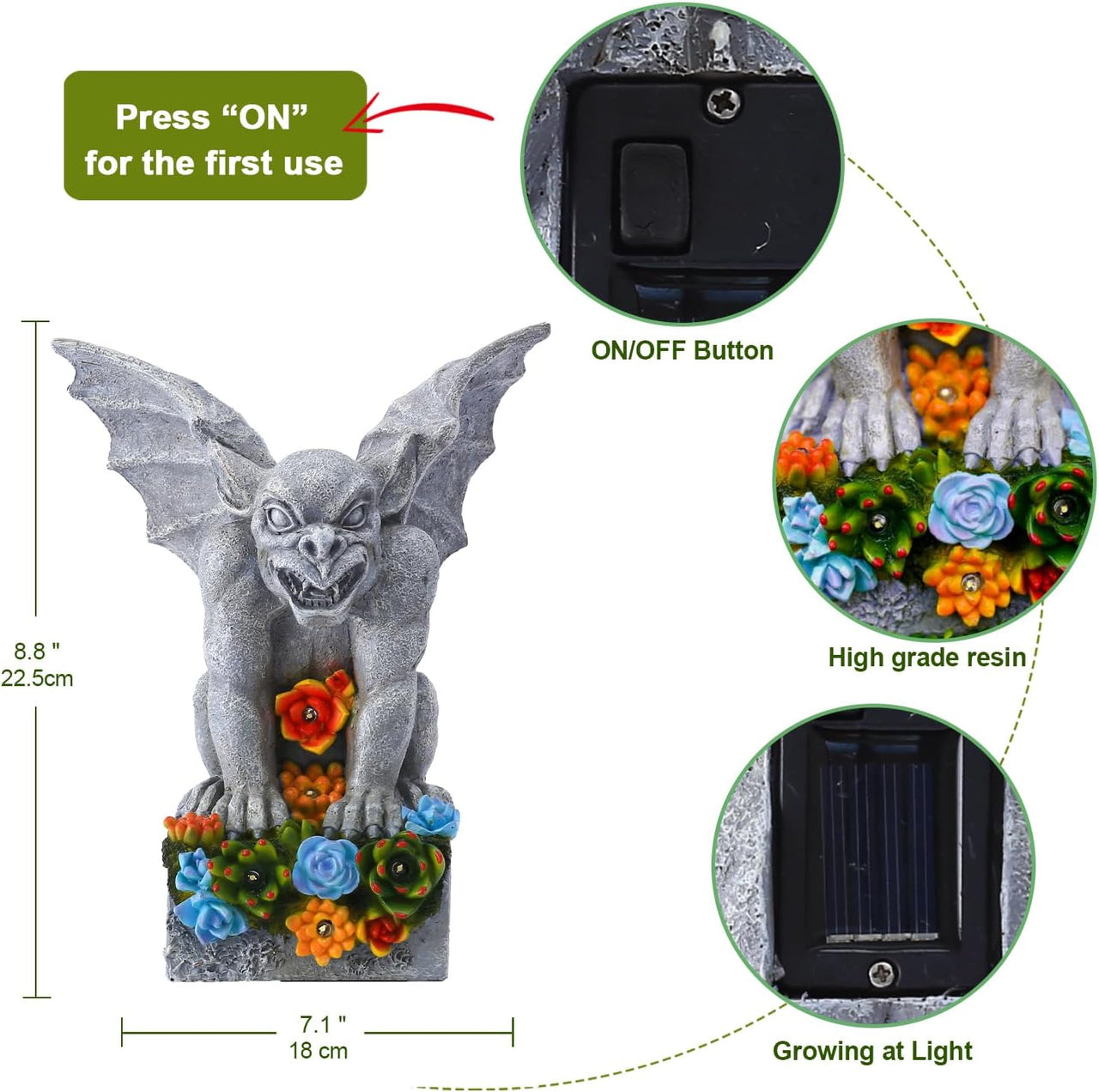 Solar Gothic Gargoyle Garden Statues: Outdoor Sculptures with Succulent Lights Decor for Patio Lawn Yard Art - Gifts for Mom Grandma