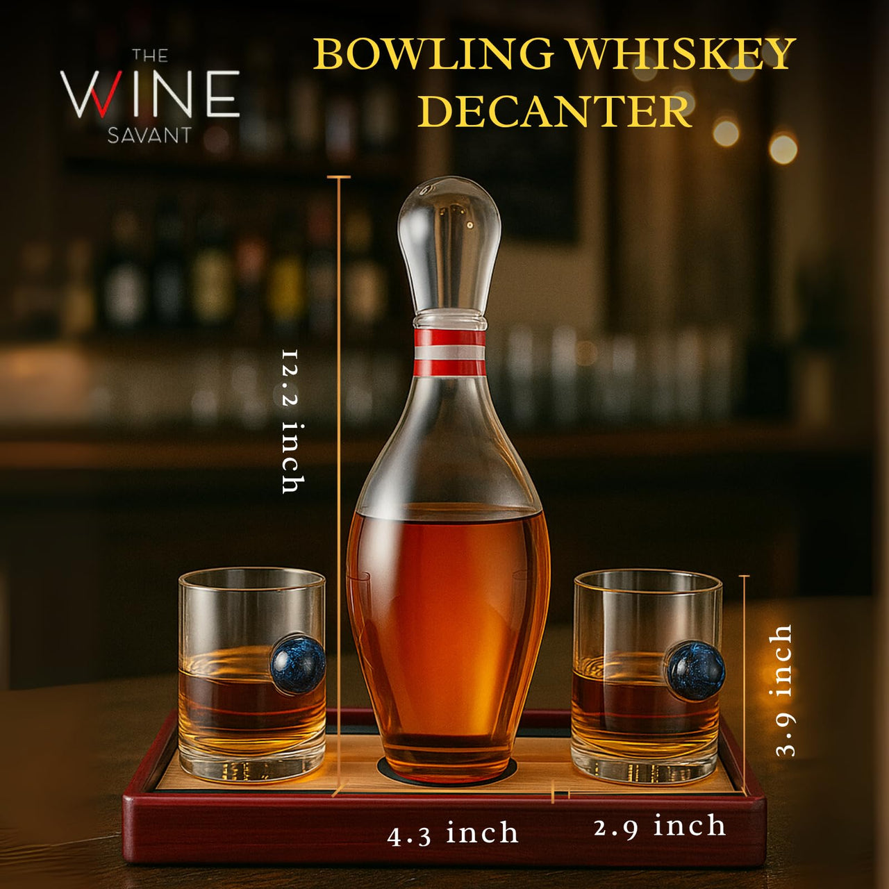 The Wine Savant Bowling Decanter, Sports Themed Whiskey Gift Set Glass Liquor Display Drinkware Bar Accessory - Clear-1