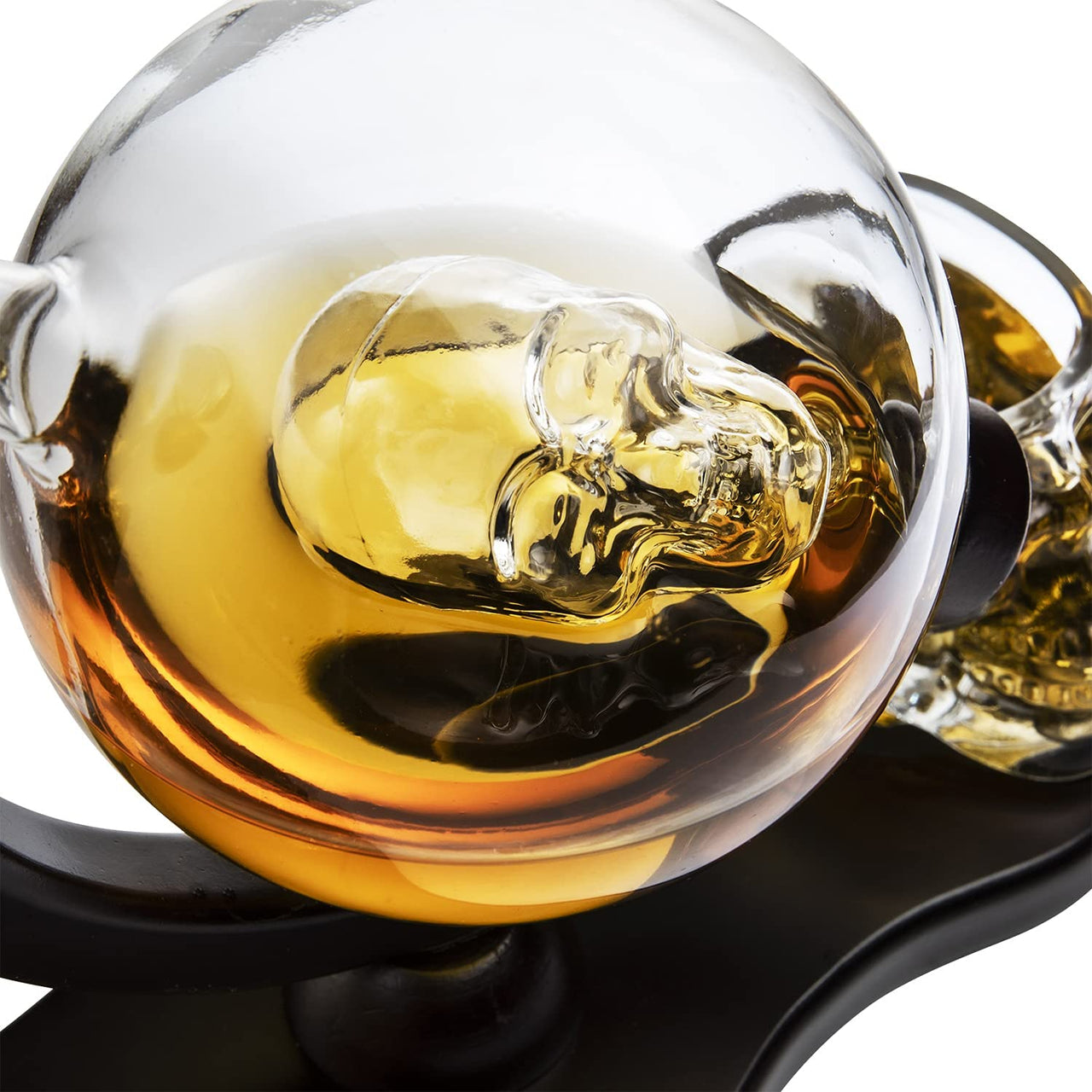 Skull Decanter Set With 2 Skull Shot Glasses - by The Wine Savant - and Beautiful Wooden Base - By Use Skull Head Cup For A Whiskey and Vodka Shot Glass, 850ml Decanter 3 Ounces Shot Glass-4