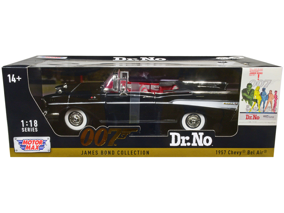 1957 Chevrolet Bel Air Convertible Black James Bond 007 "Dr. No" (1962) Movie 1/18 Diecast Model Car by Motormax-0