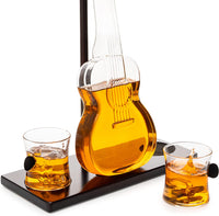 Guitar Whiskey & Wine Decanter & Mahogany Base - The Wine Savant 1000 ML Glass Decanter with 2 10oz Glasses 14