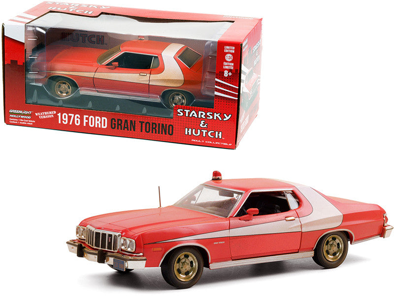 1976 Ford Gran Torino Red with White Stripe (Weathered Version) "Starsky and Hutch" (1975-1979) TV Series 1/24 Diecast Model Car by Greenlight-0