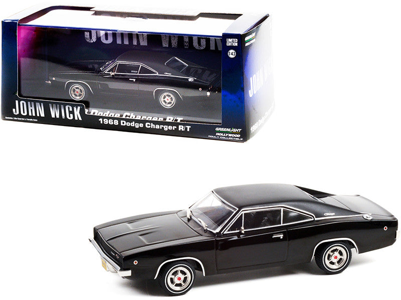 1968 Dodge Charger R/T Black with Black Vinyl Top "John Wick" 1/43 Diecast Model Car by Greenlight-0