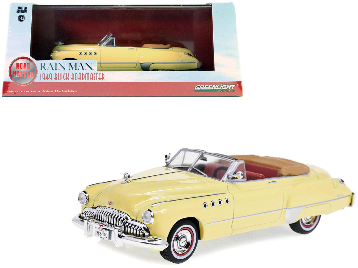 Charlie Babbitt's 1949 Buick Roadmaster Convertible Cream with Red Interior "Rain Man" (1988) Movie 1/43 Diecast Model Car by Greenlight-0