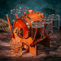 Barrel Decanter with 6 Whiskey Glasses by The Wine Savant - 1000 mL Mahogany Wood Old Fashioned Classic Whiskey Decanter Set, Gifts for Him, Father's Day, Gift Ideas-1