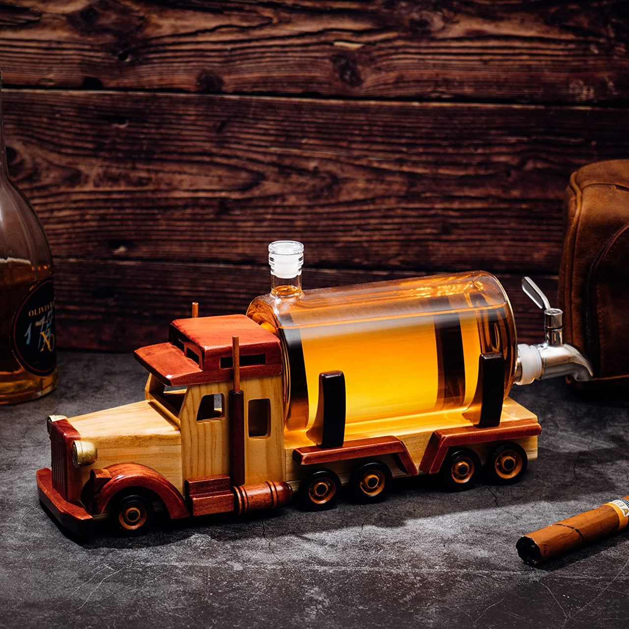 Truck Wine & Whiskey Decanter for Wine Bourbon Scotch or Whiskey Fathers Trucker Gift 1000ml 18"L by The Wine Savant - Trucker Gifts, Truck Driver Gifts, Truck Figurine for Home Bar-2