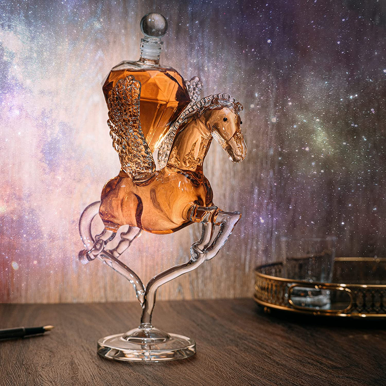 Pegasus Diamond Crystal Decanter, For Wine & Whiskey - The Wine Savant - 12" Tall Dazzling Crystalline - For Wine, Spirits, Scotch, Bourbon, Cognac and Brandy - 500mL - Pegasus Horse Winged Diamonds-1