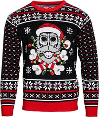 Skull Santa Claus Bones Lights and Snowflakes Sweater