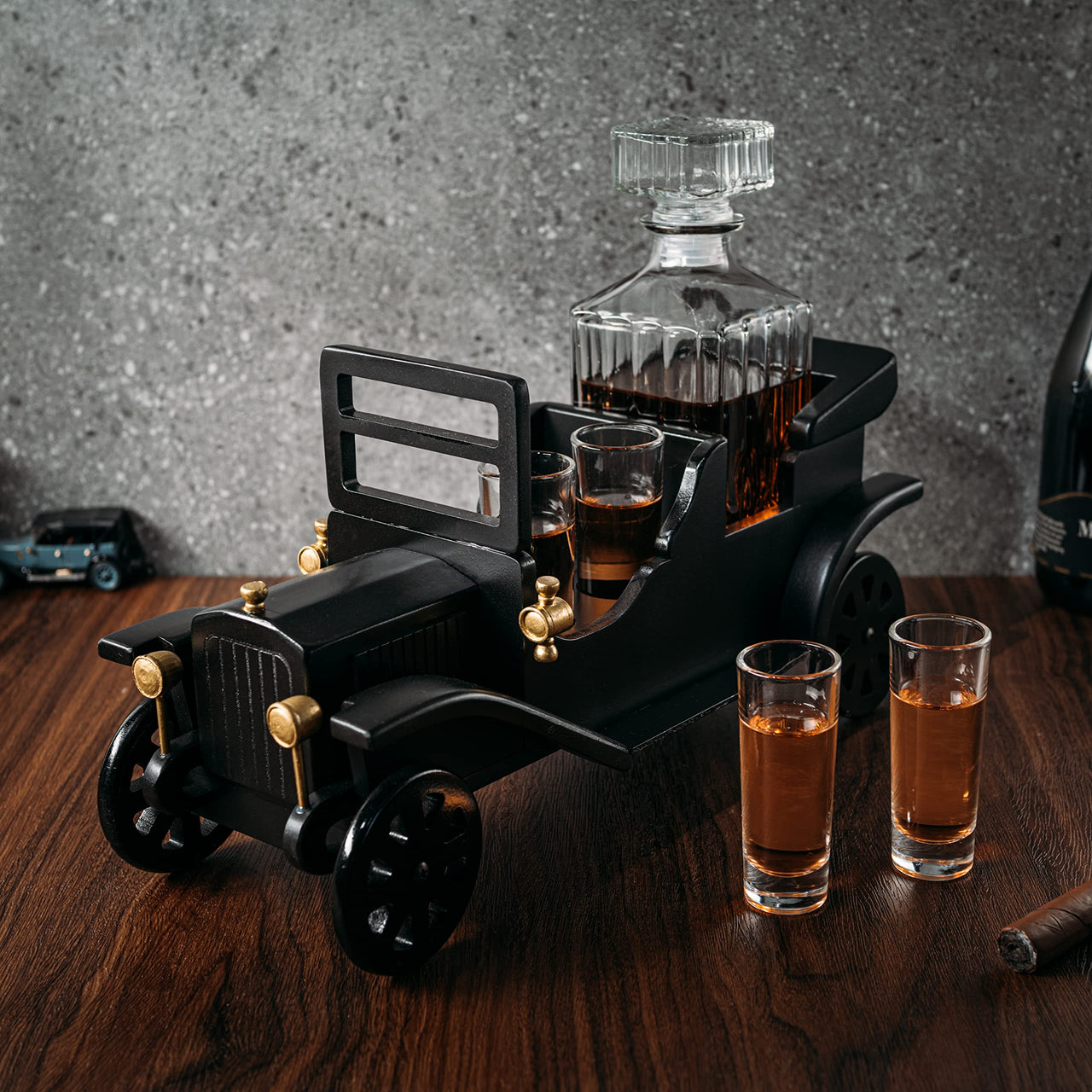 Old Fashioned Car Whiskey Decanter Set, Model T, Very Large 15" x 13" x 7" 750ml Decanter, and - 4 3oz Whiskey Tumbler Old Fashion Glasses, Old Fashioned Vintage Car, Limited Edition, Car Lovers Gift!-3