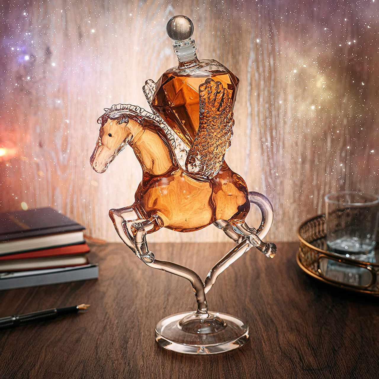 Pegasus Diamond Crystal Decanter, For Wine & Whiskey - The Wine Savant - 12" Tall Dazzling Crystalline - For Wine, Spirits, Scotch, Bourbon, Cognac and Brandy - 500mL - Pegasus Horse Winged Diamonds-3