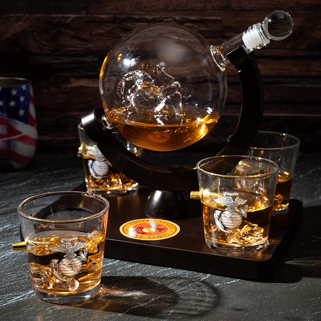 Marine Decanter Set With Four 3 oz Shot Glasses 1000ml Marines Gift Decanter by The Wine Savant - Marine Gifts, Army Gifts, Veteran Gifts-3