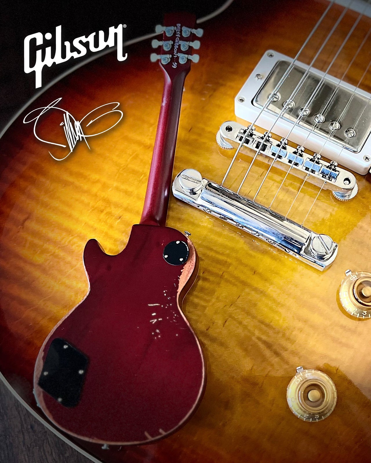 Billy F Gibbons AUTOGRAPHED Aged "Pearly Gates" Gibson Les Paul Mini Guitar Model