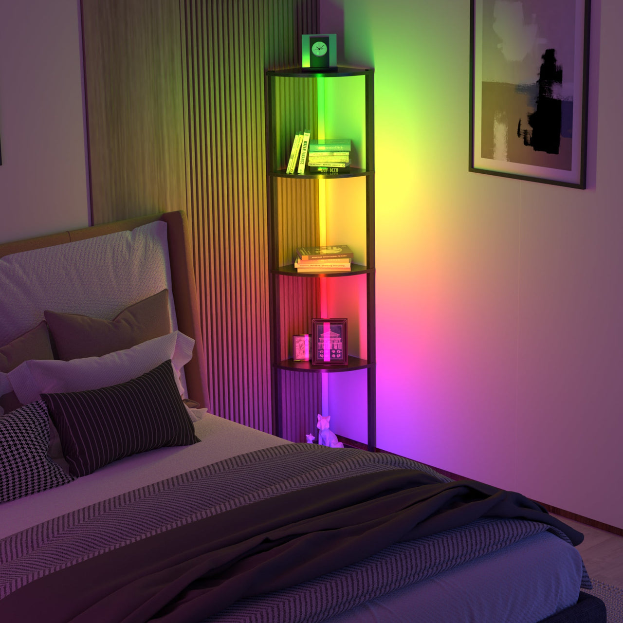 64" Corner Shelf Bookshelf with RGB LED Lights-2