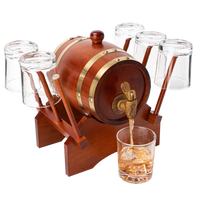 Barrel Decanter with 6 Whiskey Glasses by The Wine Savant - 1000 mL Mahogany Wood Old Fashioned Classic Whiskey Decanter Set, Gifts for Him, Father's Day, Gift Ideas-0