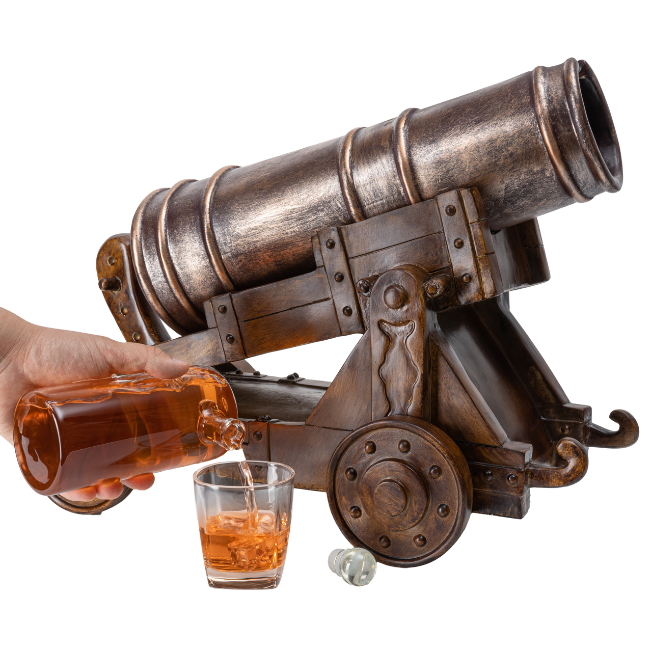 Cannon Wine & Whiskey Decanter Set, Handmade Extra Large Vintage Replica 750ml Decanter 21" - The Wine Savant - Pirate Treasure Wooden Cannonball, Naval, Napoleon, Civil War Old Cannons Holiday Gift-0