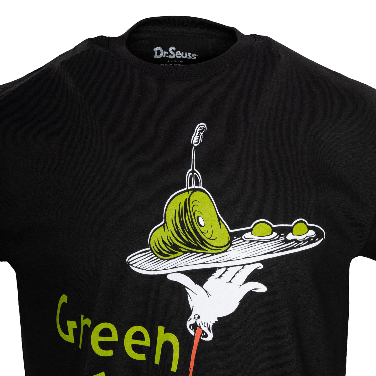Dr Seuss Green Eggs and Ham Adult Short Sleeves Black T-Shirt