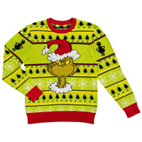 Grinch Head Santa Hat Wreath Sweater