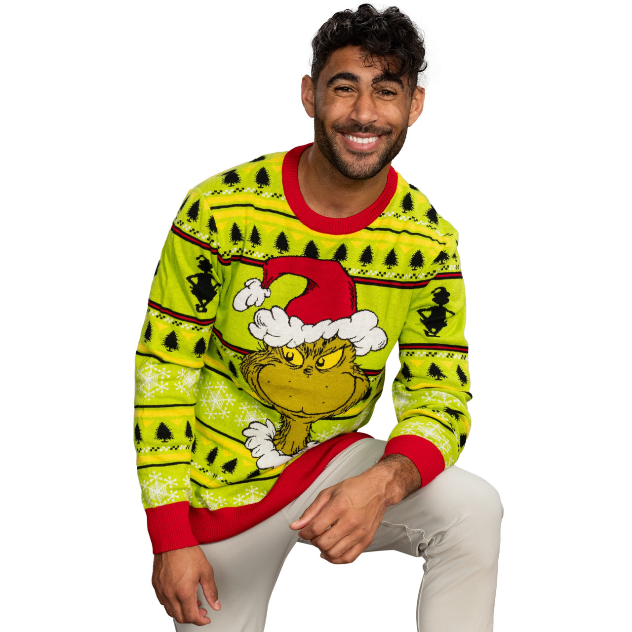Grinch Head Santa Hat Wreath Sweater