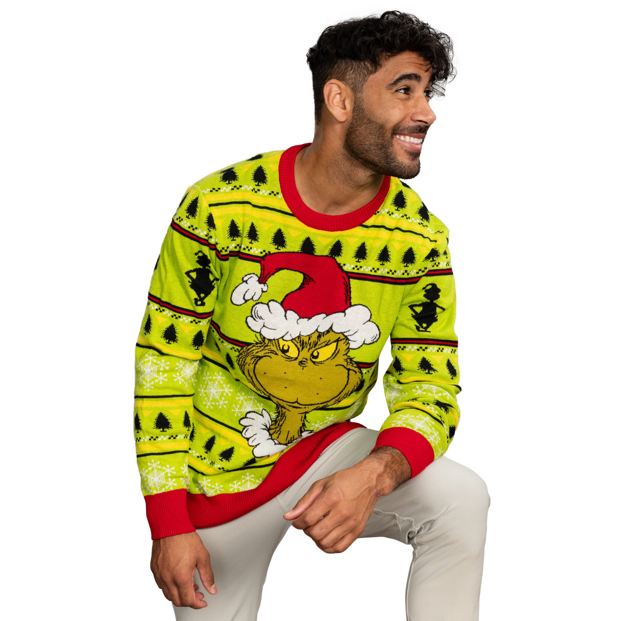 Grinch Head Santa Hat Wreath Sweater