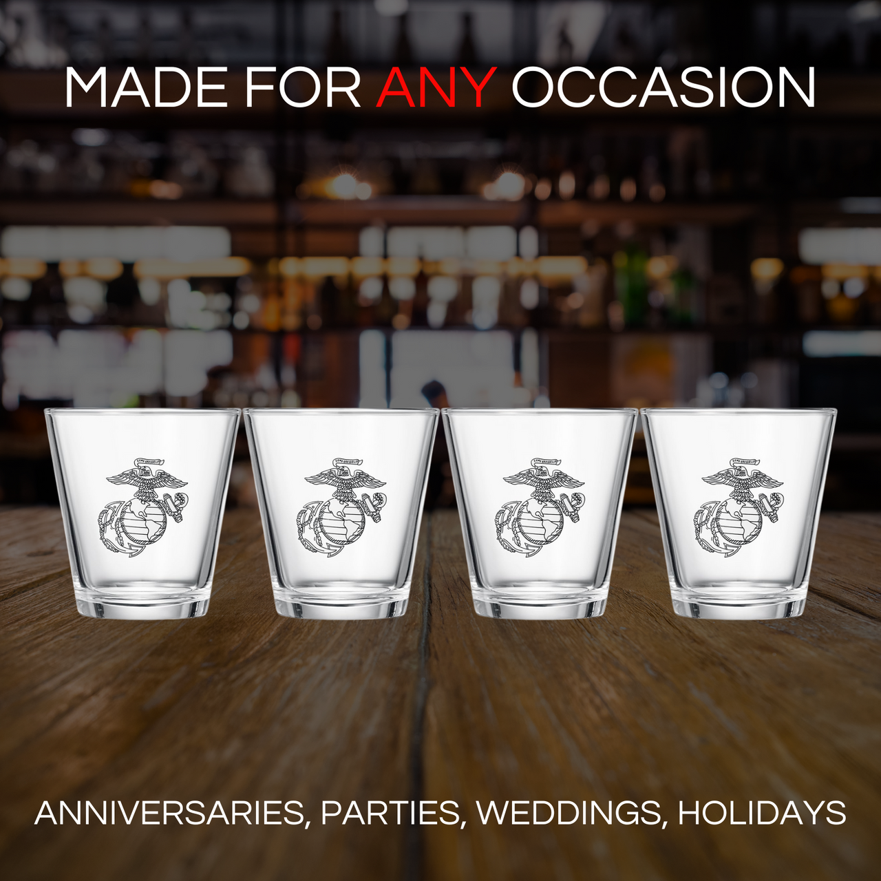 Marine USMC Whiskey & Wine Glasses Set of 4, Anchor and Globe Whiskey Glasses 10oz Marines Gift-3