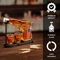 Gifts for Men Dad, Father Whiskey Decanter Set - 8 Oz with Two 2 Oz Glasses, American Flag Pistol Gun Anniversary Birthday, Home Bar Gifts, Drinking Military Present Dispenser, Him Husband Bar Gift-3