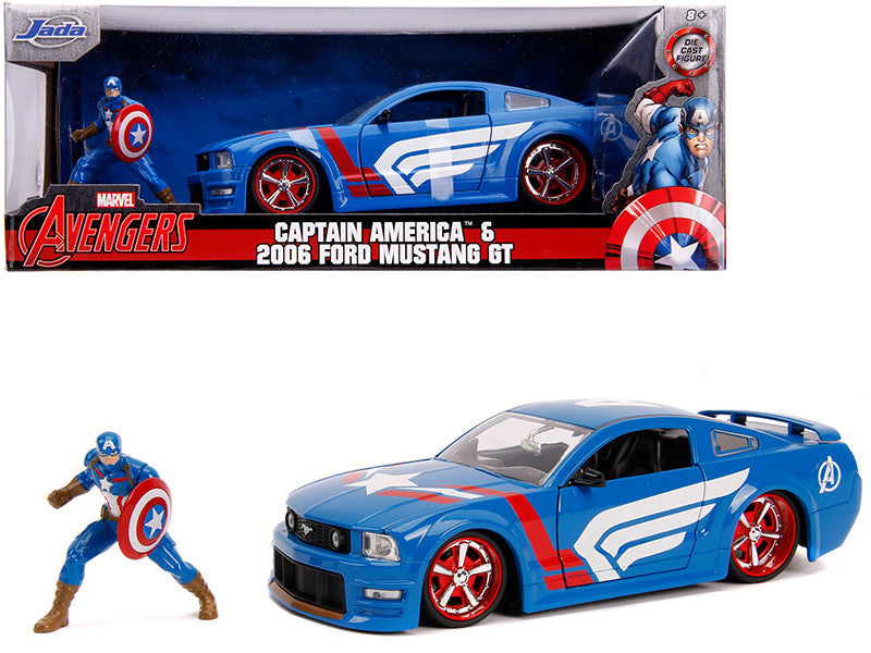 2006 Ford Mustang GT with Captain America Diecast Figurine "Avengers" "Marvel" Series 1/24 Diecast Model Car by Jada-0