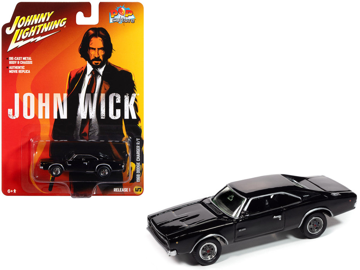 1968 Dodge Charger R/T Black "John Wick" (2014) Movie "Pop Culture" 2025 Release 1 1/64 Diecast Model Car by Johnny Lightning-0
