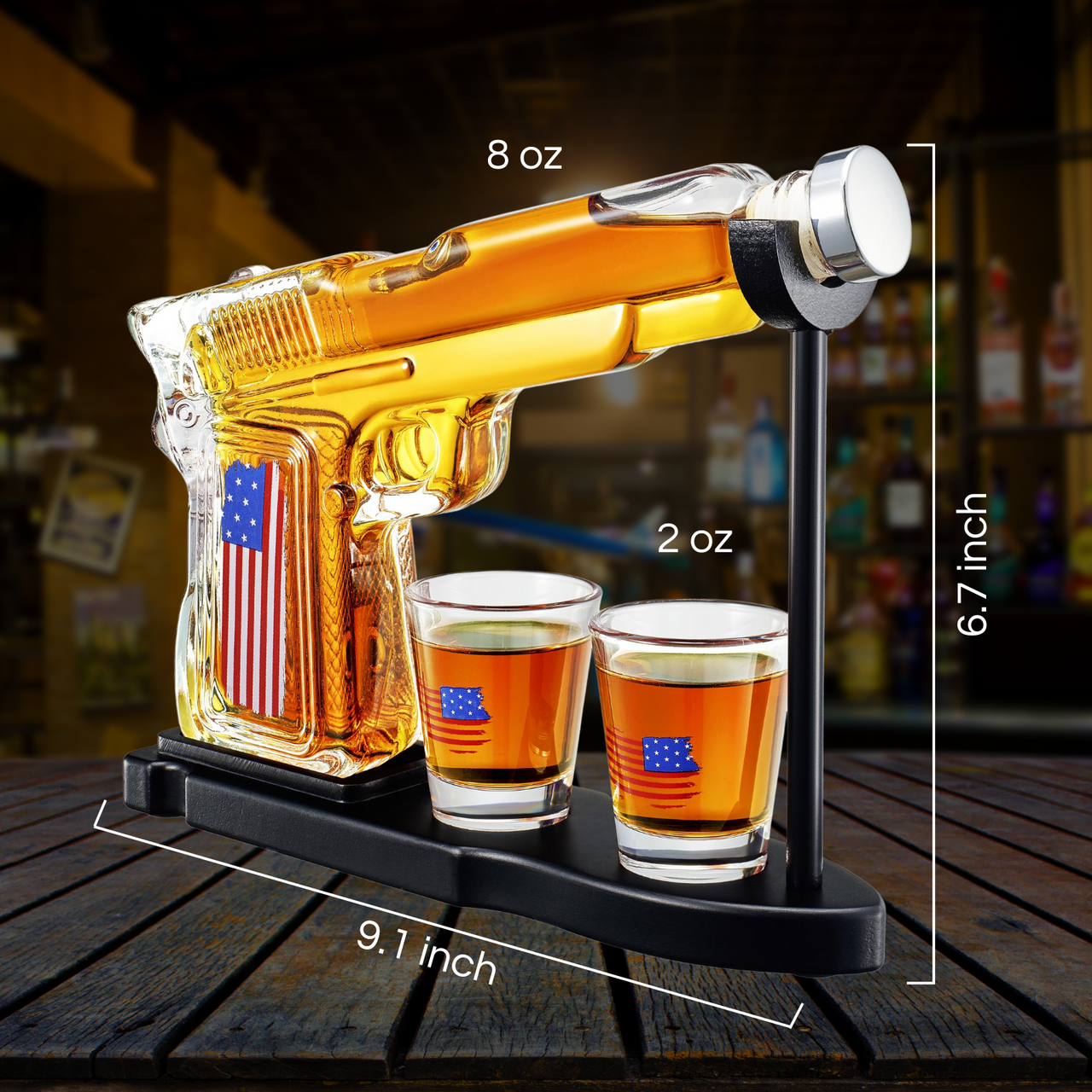 Gifts for Men Dad, Father Whiskey Decanter Set - 8 Oz with Two 2 Oz Glasses, American Flag Pistol Gun Anniversary Birthday, Home Bar Gifts, Drinking Military Present Dispenser, Him Husband Bar Gift-4