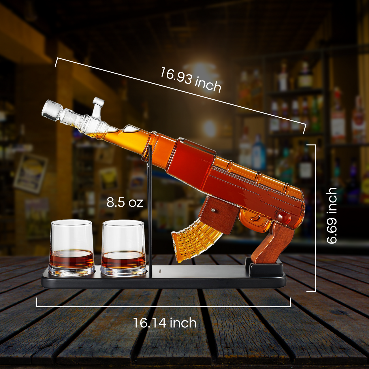Gifts for Men Dad, Guns Whiskey Decanter Set for Men - Gun Decanter, Detachable Magazine & 2 Bullet Shot Glasses, Liquor Dispenser for Bar, Cool Anniversary Birthday Military Present Ideas-4