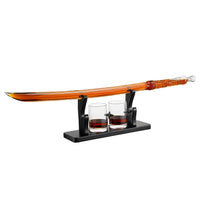 Samurai Sword Large Whiskey & Wine Decanter - 13.5OZ Liquor with 2 Ninja Star 10oz Glasses - Scotch, Bourbon, Barware Gifts for Japanese Katana, Kendo, Iaido, Kenjutsu, Sake Anime Decor, Gift for Men-0