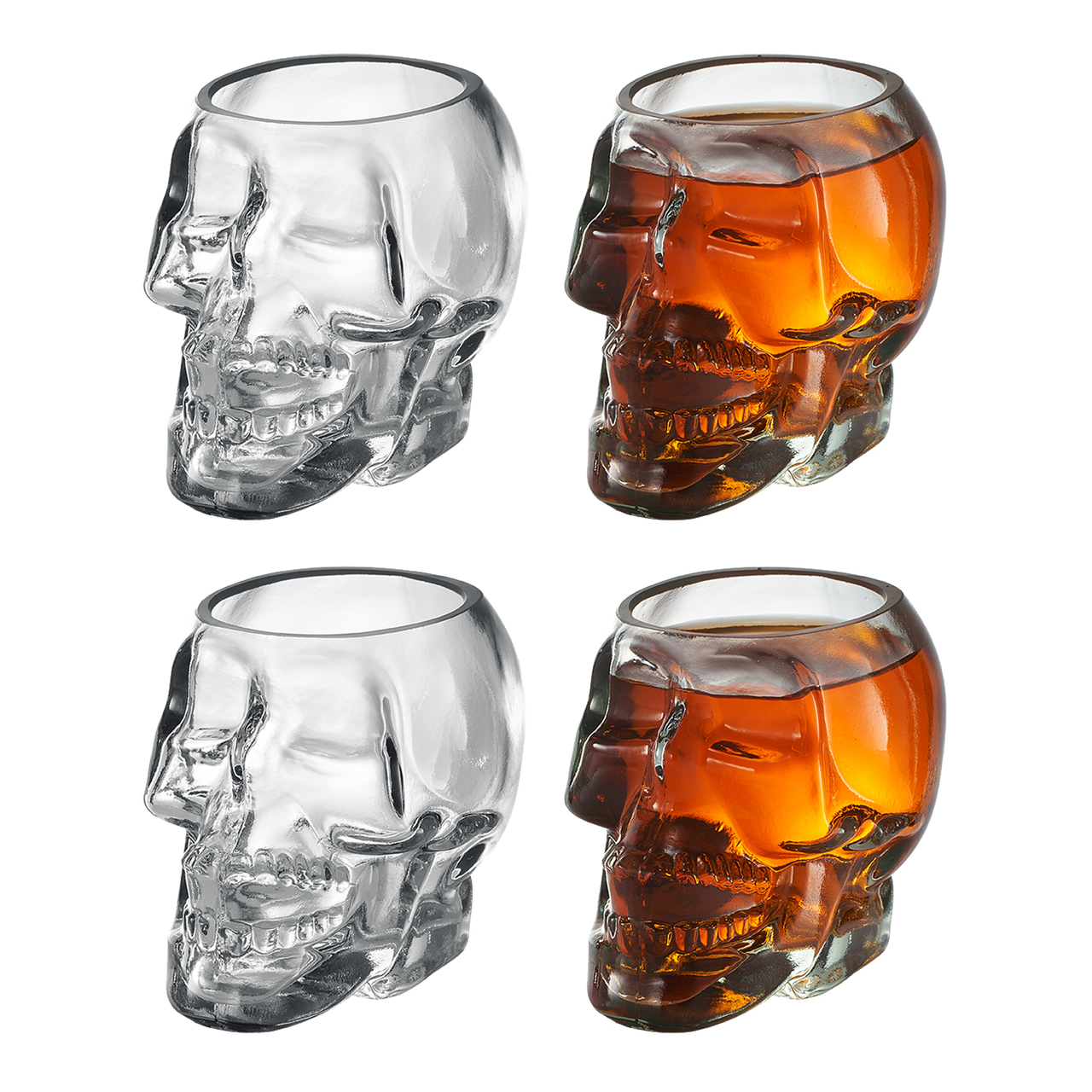 Monkey and Heroes Extra Large Skull Shot Glasses Set of 4, Use Skull Head Cup For A Whiskey, Scoth and Vodka Shot Glass, 3 Ounces-0