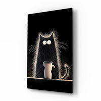 Coffee Lover Cat Glass Wall Art