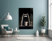 Coffee Lover Cat Glass Wall Art