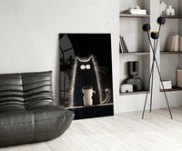 Coffee Lover Cat Glass Wall Art
