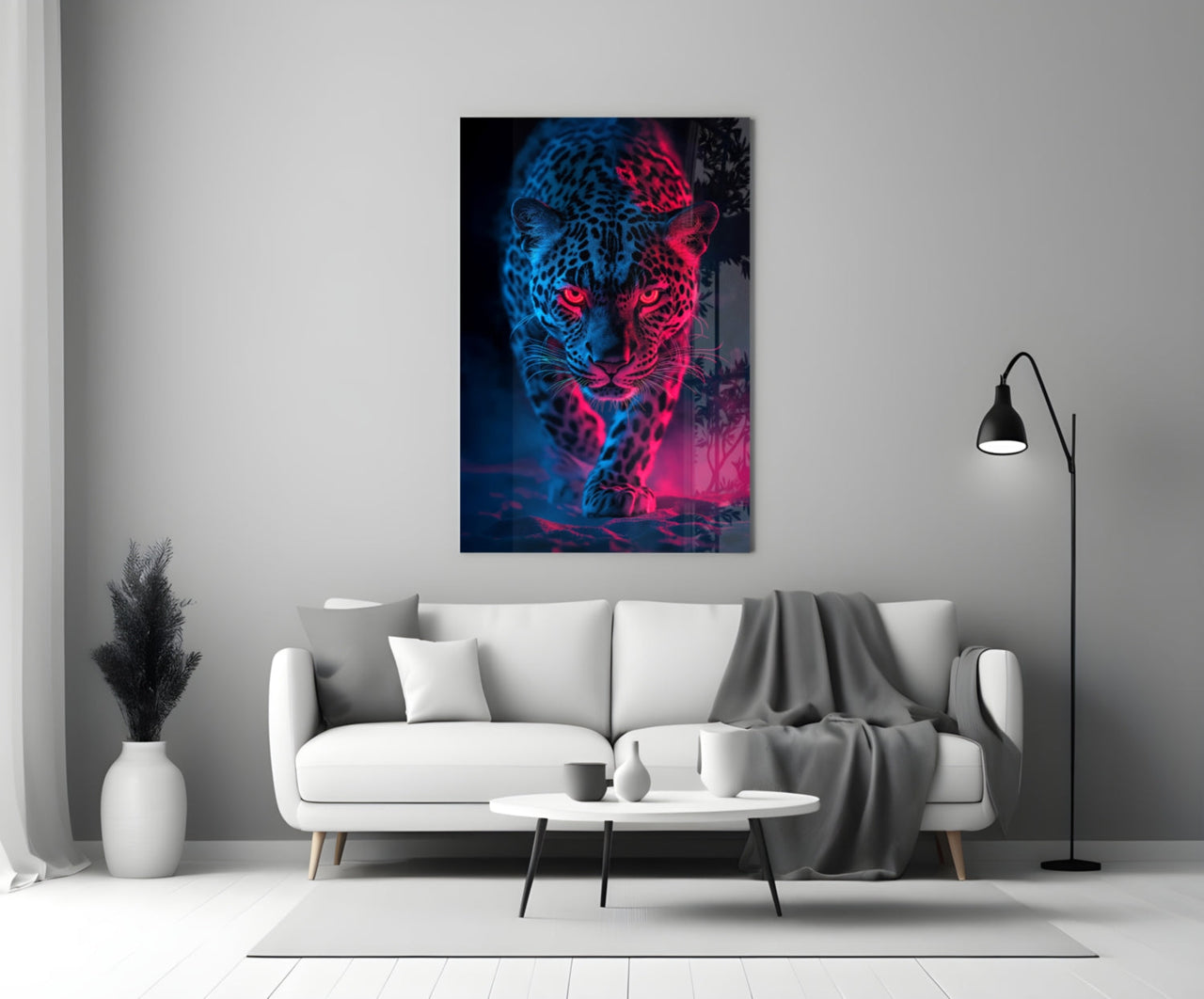 Neon Leopard Glass Wall Art