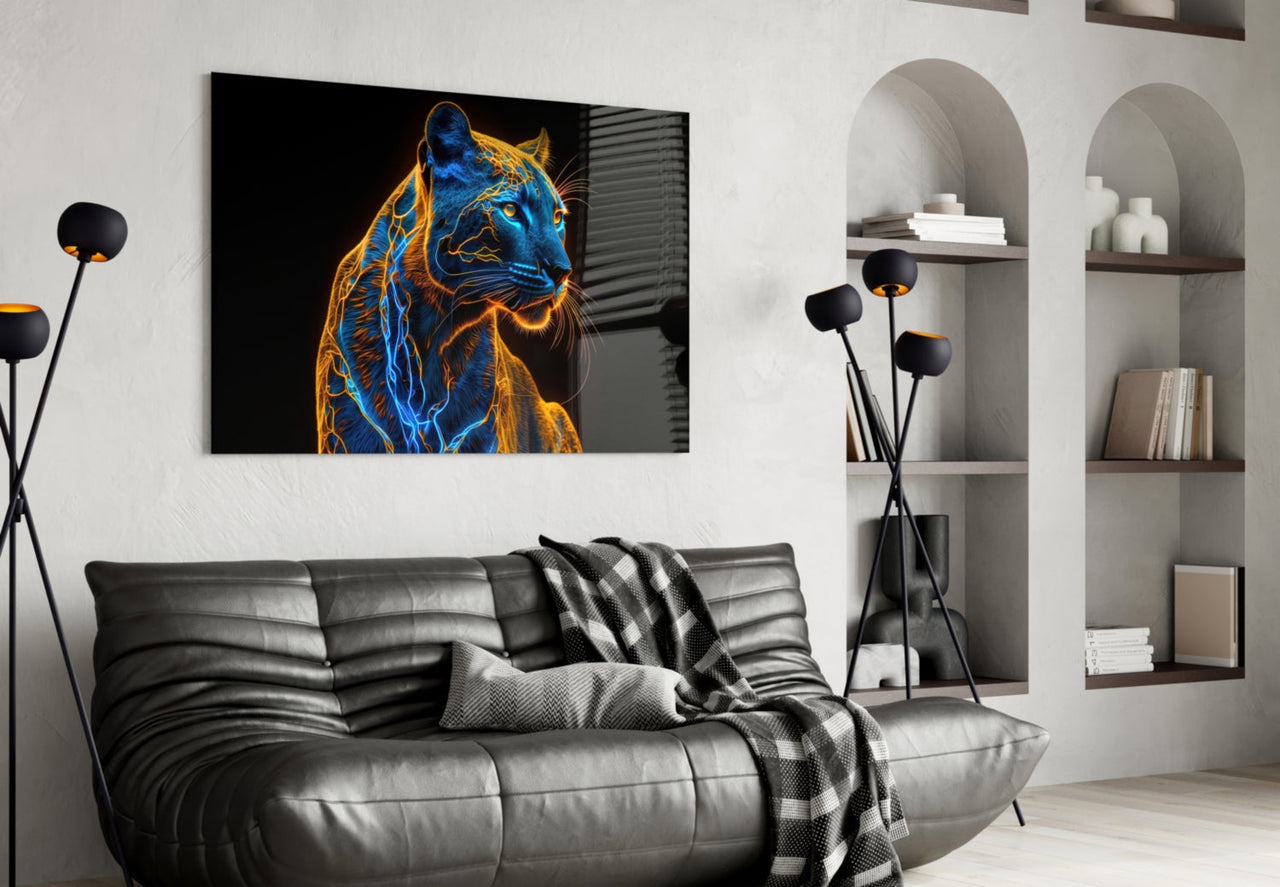 Neon Jaguar Glass Wall Art
