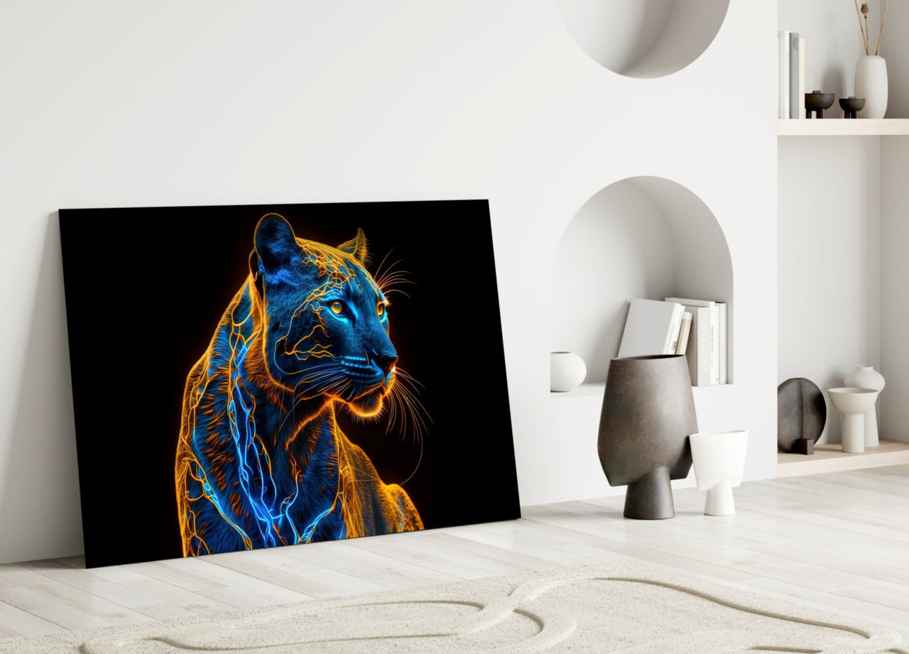 Neon Jaguar Glass Wall Art