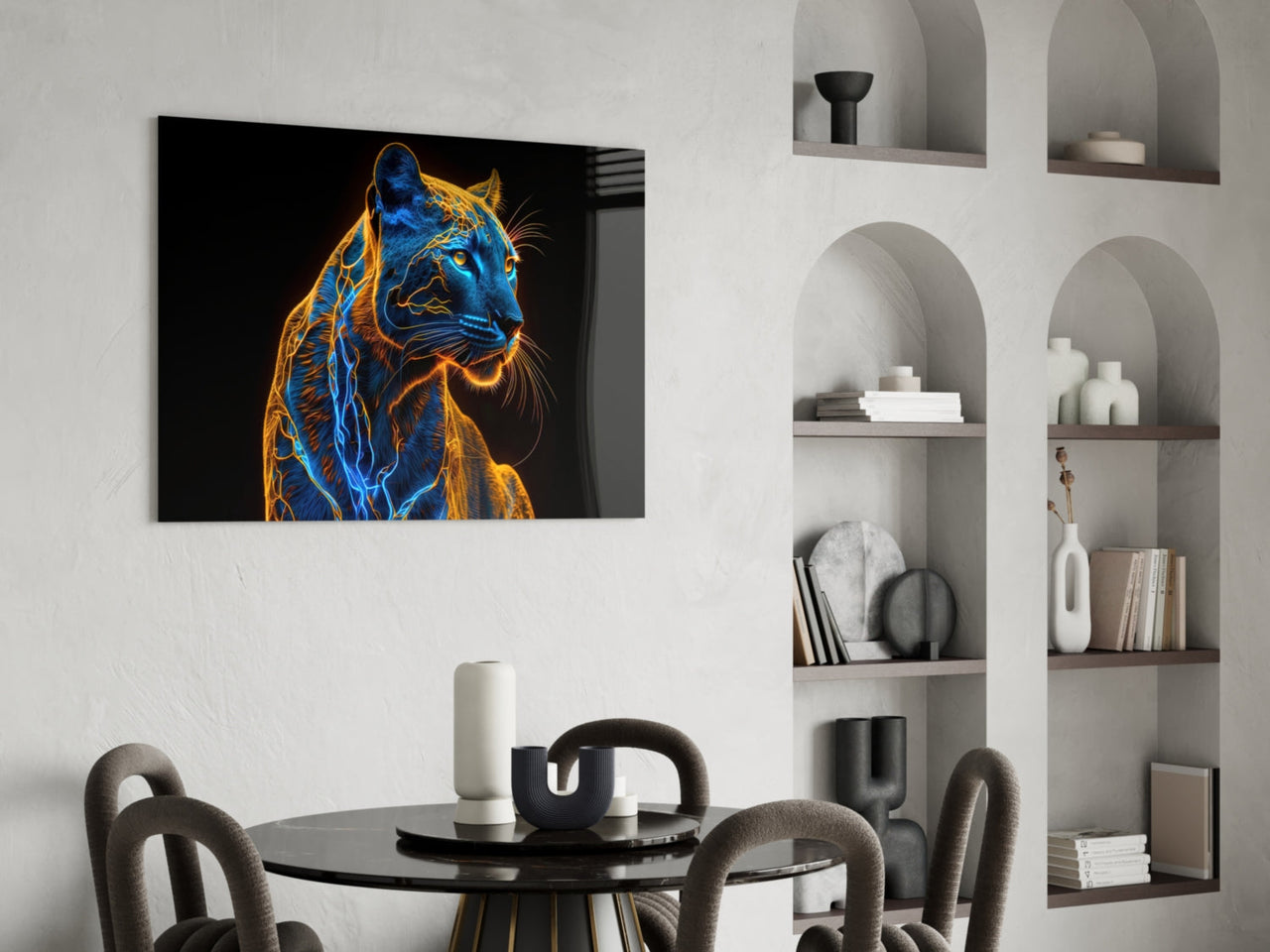 Neon Jaguar Glass Wall Art