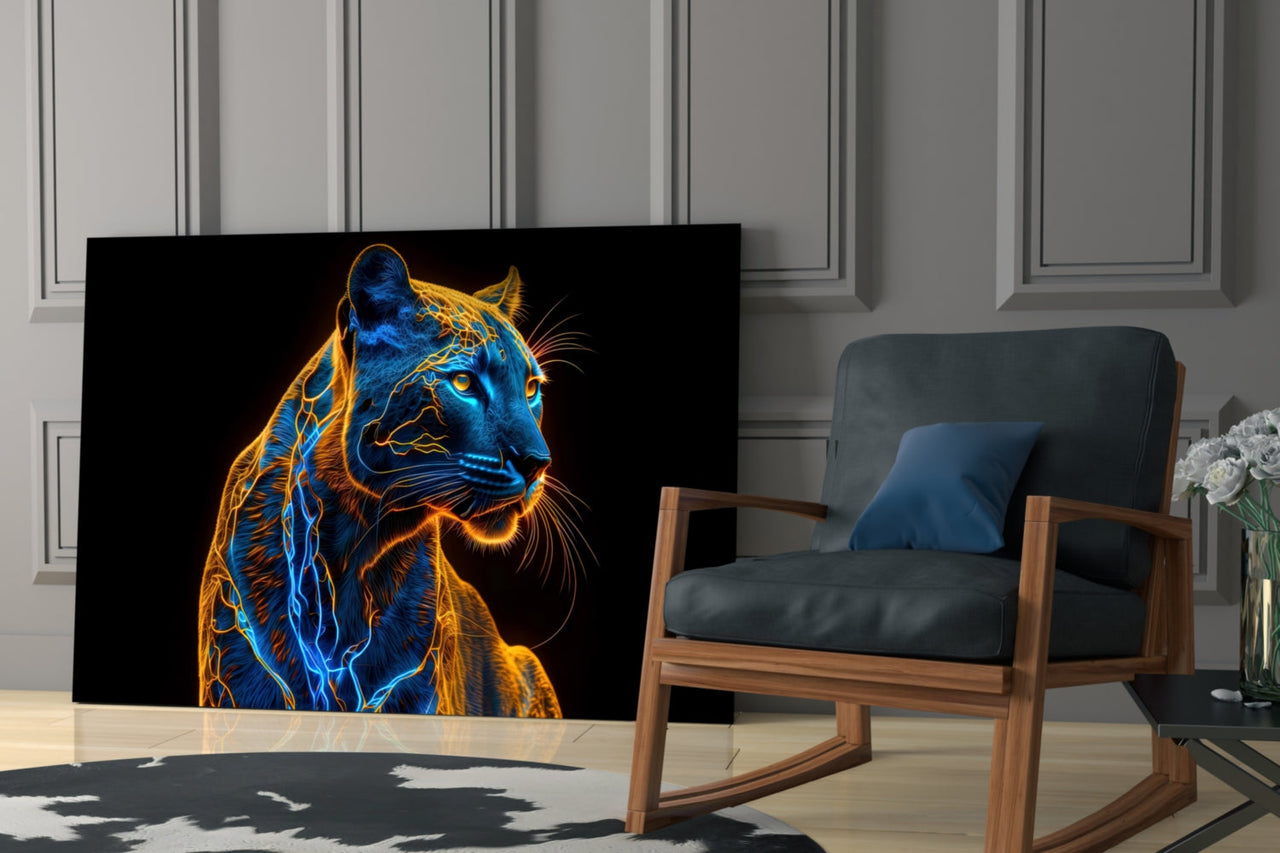 Neon Jaguar Glass Wall Art
