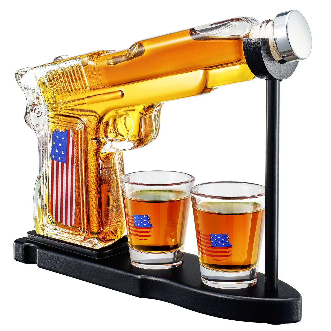 Gifts for Men Dad, Father Whiskey Decanter Set - 8 Oz with Two 2 Oz Glasses, American Flag Pistol Gun Anniversary Birthday, Home Bar Gifts, Drinking Military Present Dispenser, Him Husband Bar Gift-0