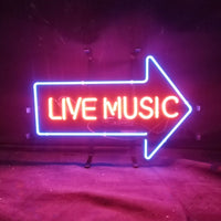 Live Music with Right Arrow Neon Signs
